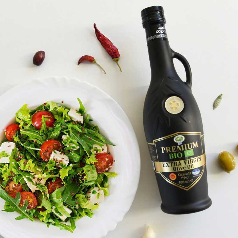 KORVEL MEDITERRANEAN QUALITY PRODUCTS>Grieķu Extra Virgin olīveļļa Premium Organic PDO Kalamata, KORVEL, melnā Amphora, 500 ml>BIO īpaši neapstrādāta olīveļļa (bioloģiska)