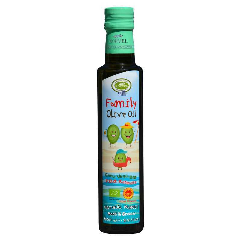 Greek Organic Extra Virgin Olive Oil Family Premium PDO Kalamata, KORVEL, Dorica, 16.9 FL OZ