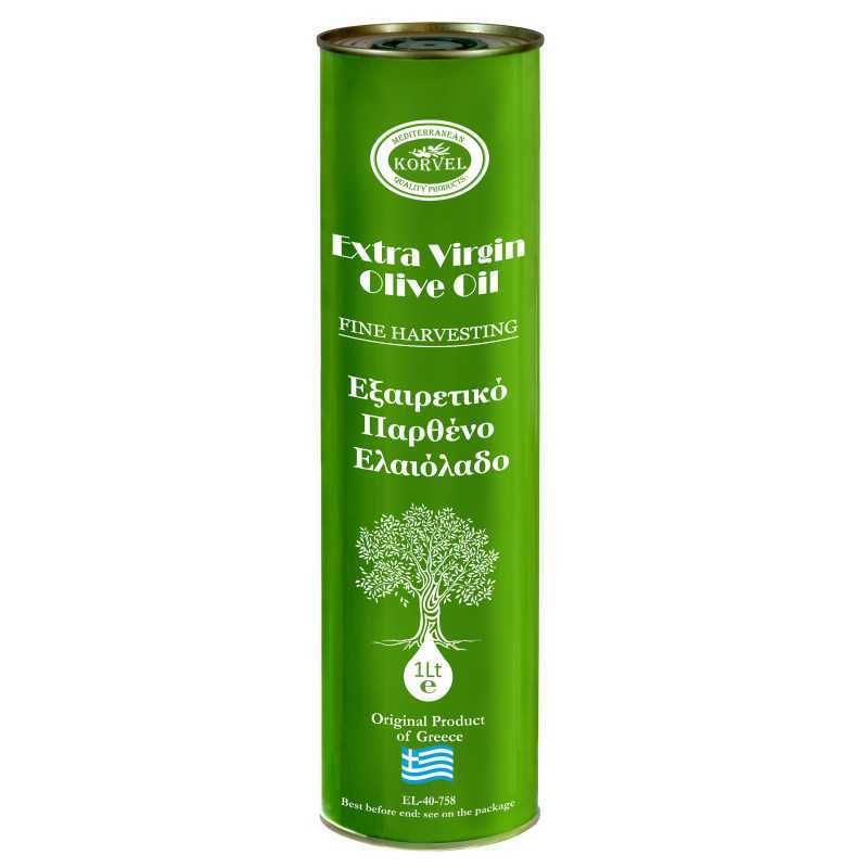 Greek Extra Virgin Olive Oil, KORVEL, metal tin, 33.81 FL OZ