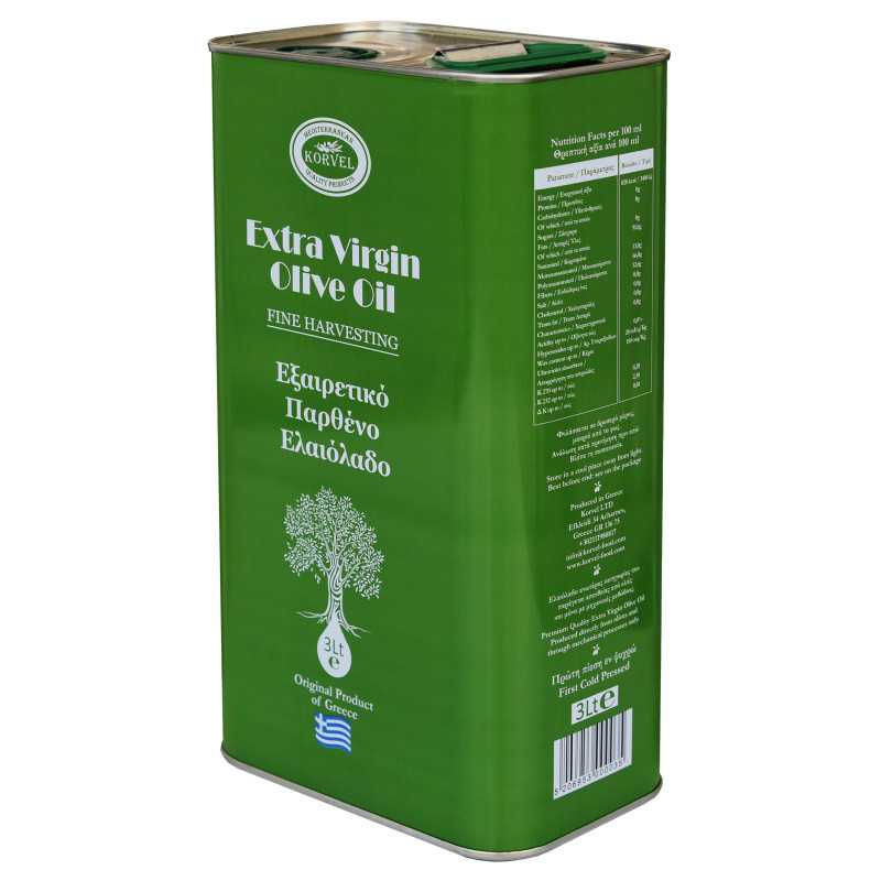 Aceite de oliva virgen extra griego, KORVEL, lata de metal, 3 L