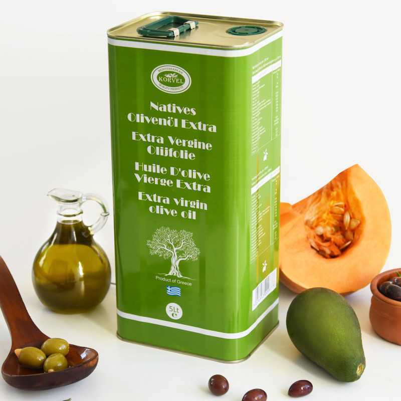 KORVEL MEDITERRANEAN QUALITY PRODUCTS>Grecka oliwa z oliwek Extra Virgin, KORVEL, metalowa puszka, 5 L>Oliwa z oliwek extra virgin