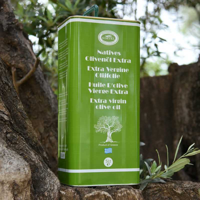 Greek Extra Virgin Olive Oil, KORVEL, metal tin, 169 FL OZ