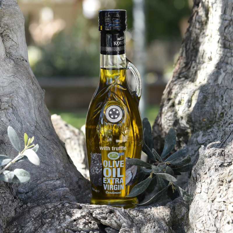 Ulei de măsline extravirgin grecesc cu aromă de trufe - KORVEL | Sticla de sticla cu amfora gourmet