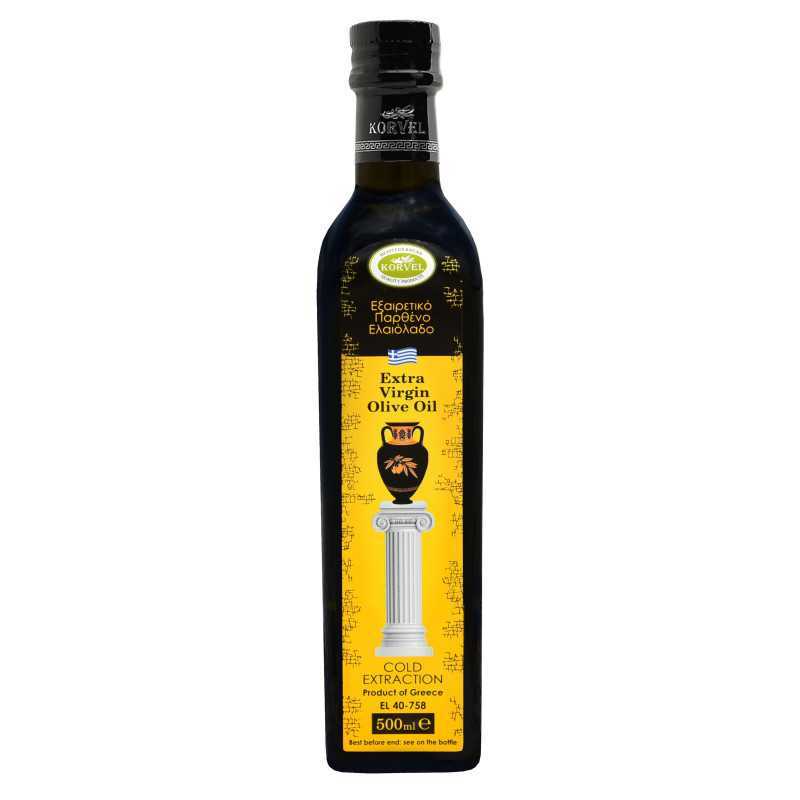 Aceite de oliva virgen extra griego, KORVEL, botella de vidrio Marasca, 500 ml