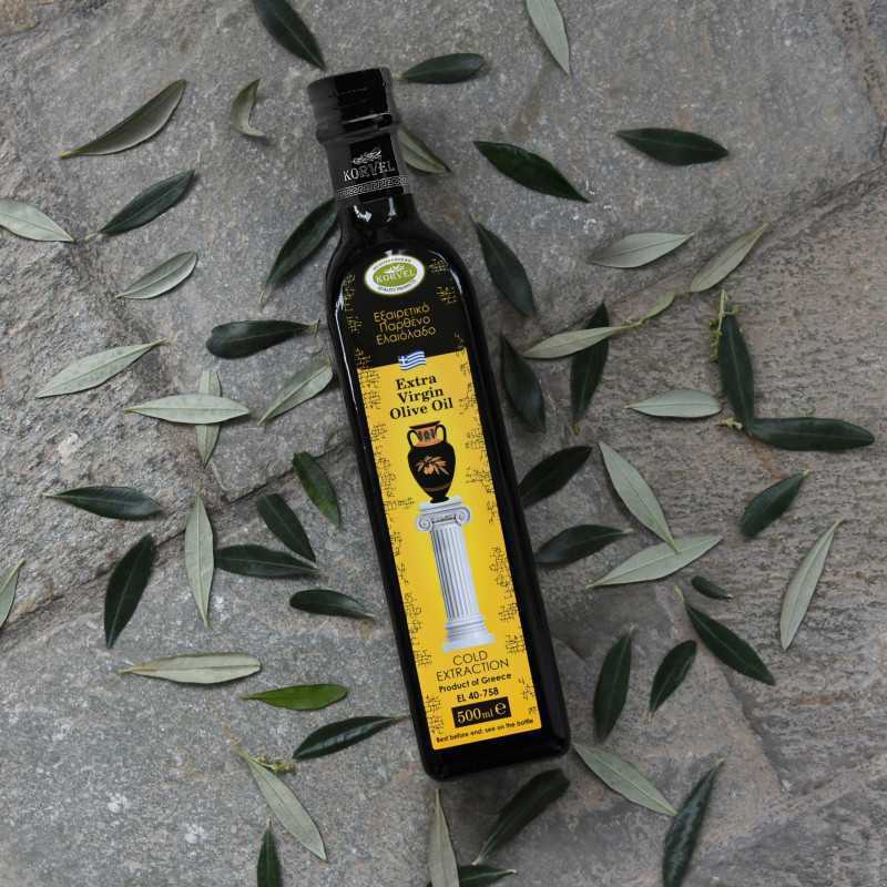 Greek Extra Virgin Olive Oil, KORVEL, glass bottle Marasca, 16.9 FL OZ