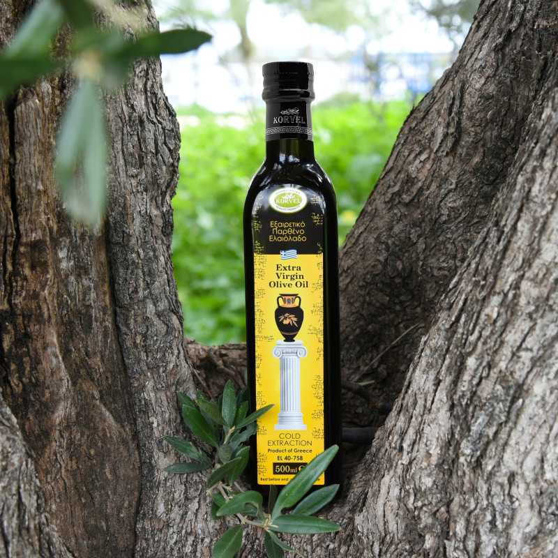 Greek Extra Virgin Olive Oil, KORVEL, glass bottle Marasca, 16.9 FL OZ