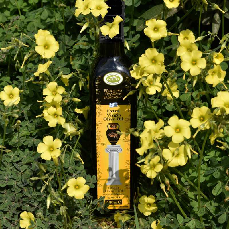 Greek Extra Virgin Olive Oil, KORVEL, glass bottle Marasca, 16.9 FL OZ