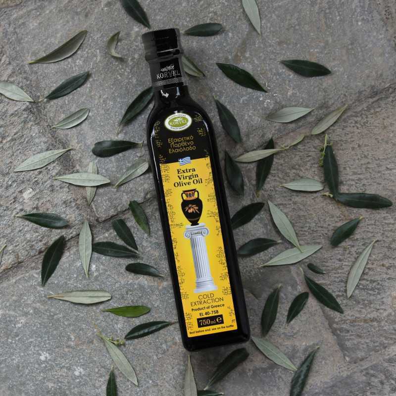 KORVEL MEDITERRANEAN QUALITY PRODUCTS>Olio extravergine di oliva greco, KORVEL, bottiglia di vetro Marasca, 750 ml>Olio Extravergine di Oliva