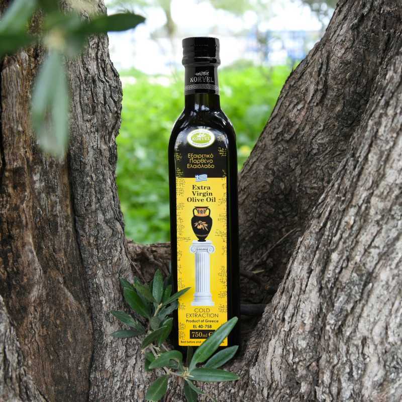 KORVEL MEDITERRANEAN QUALITY PRODUCTS>Olio extravergine di oliva greco, KORVEL, bottiglia di vetro Marasca, 750 ml>Olio Extravergine di Oliva