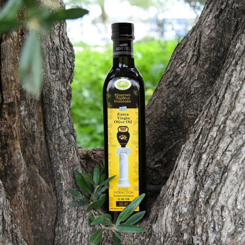 Greek Extra Virgin Olive Oil, KORVEL, glass bottle Marasca, 33.81 FL OZ