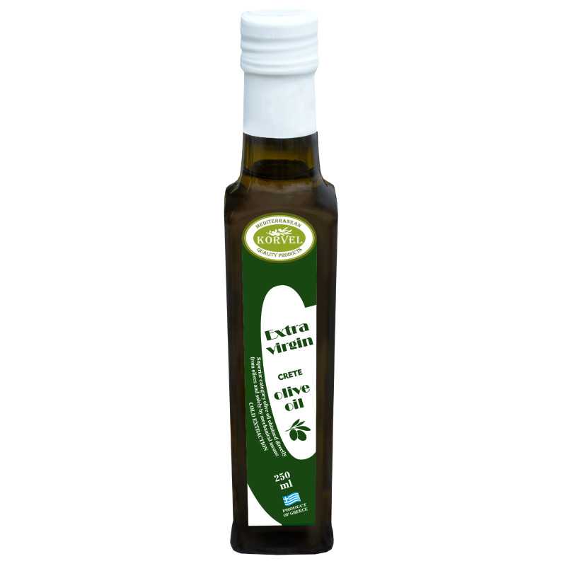 KORVEL MEDITERRANEAN QUALITY PRODUCTS>Görög extra szűz olívaolaj Krétáról, KORVEL, üveg Danae, 250 ml>Extra szűz olívaolaj