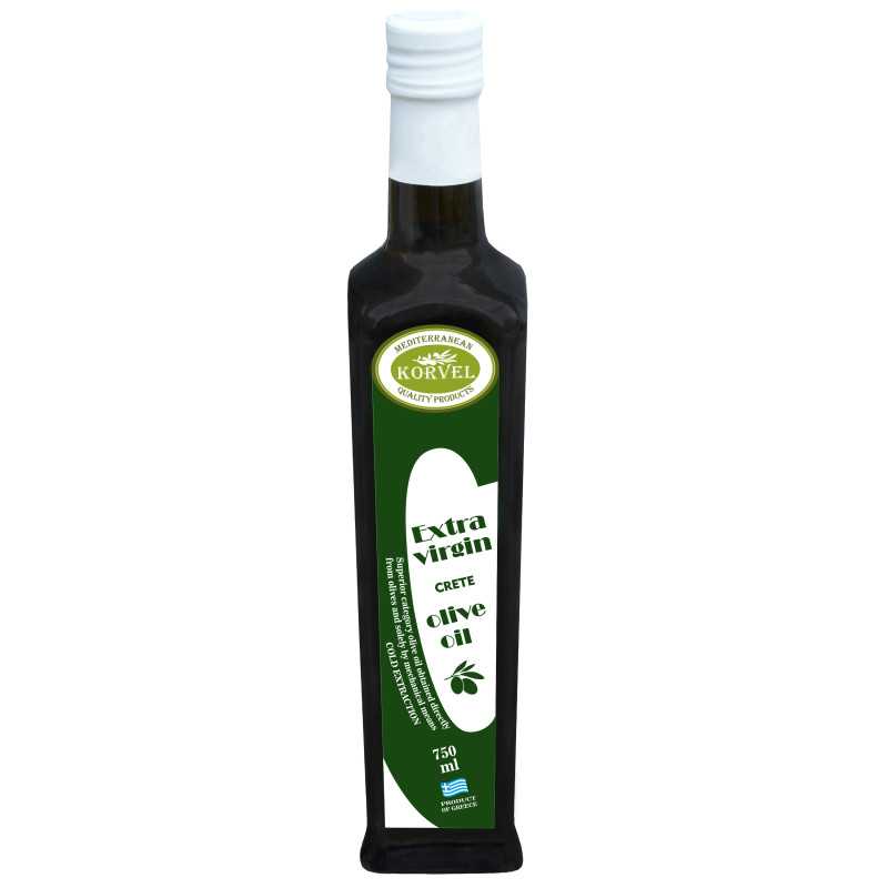 KORVEL MEDITERRANEAN QUALITY PRODUCTS>Graikiškas ypač tyras alyvuogių aliejus iš Kretos, KORVEL, stiklinis butelis Danae, 750 ml>Ypač tyras alyvuogių aliejus