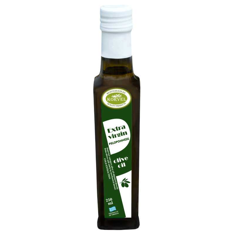 KORVEL MEDITERRANEAN QUALITY PRODUCTS>Görög extra szűz olívaolaj peloponnészoszi KORVEL, üveg Danae, 250 ml>Extra szűz olívaolaj