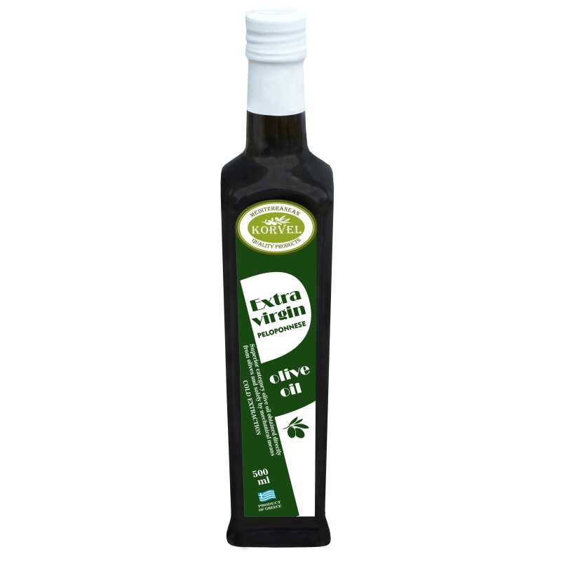 KORVEL MEDITERRANEAN QUALITY PRODUCTS>Görög extra szűz olívaolaj peloponnészoszi KORVEL, üveg Danae, 500 ml>Extra szűz olívaolaj