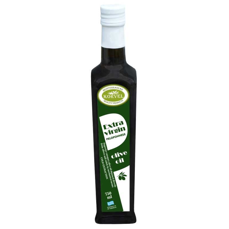 Greek Extra Virgin Olive Oil from Peloponnese, KORVEL, glass bottle Danae, 25.35 FL OZ