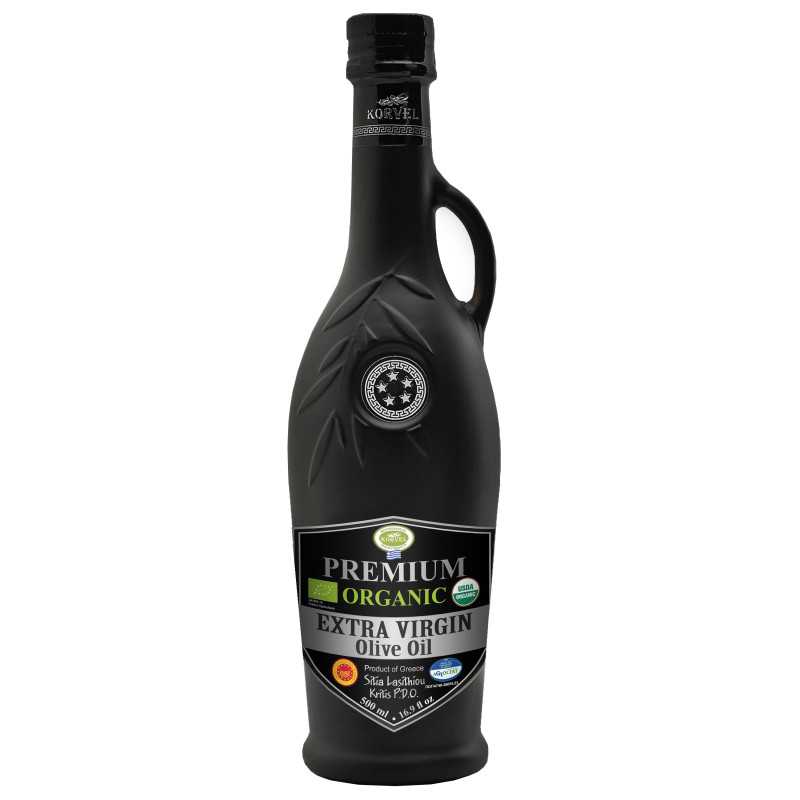 KORVEL MEDITERRANEAN QUALITY PRODUCTS>Grecka organiczna oliwa z oliwek z pierwszego tłoczenia Premium PDO Sitia Lasithiou Kritis, KORVEL, czarna amfora, 500 ml>BIO Oliwa z oliwek extra virgin (organiczna)