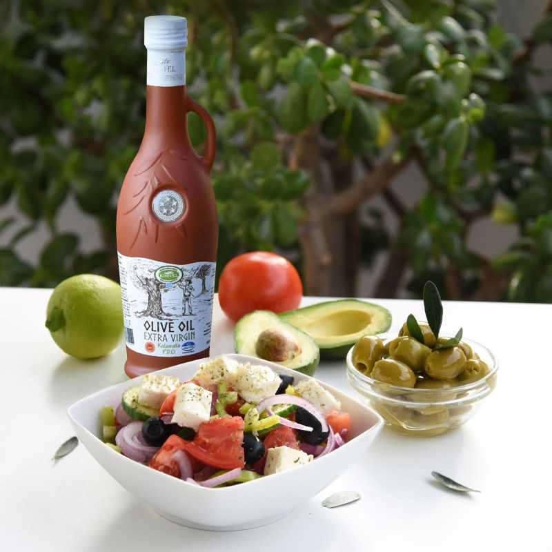 KORVEL MEDITERRANEAN QUALITY PRODUCTS>Görög extra szűz olívaolaj prémium OEM Kalamata, KORVEL, barna Amphora, 500 ml>Termékek