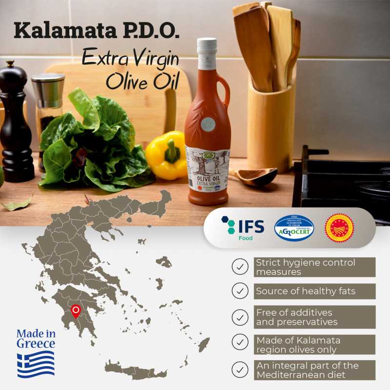 Greek Extra Virgin Olive Oil Premium PDO Kalamata, KORVEL, brown Amphora, 16.9 FL OZ