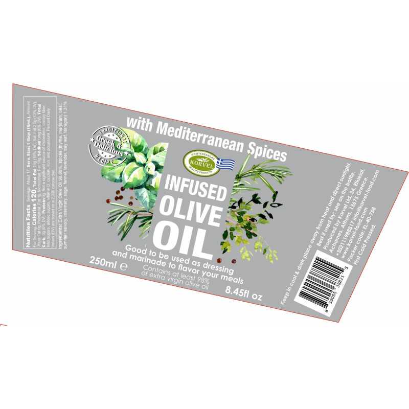 Premium Griekse extra vierge olijfolie met mediterrane kruiden - KORVEL glazen amfora