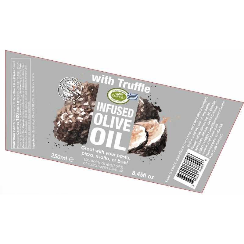 Grekisk extra jungfrulig olivolja med tryffelsmak - KORVEL | Gourmet Amphora glasflaska