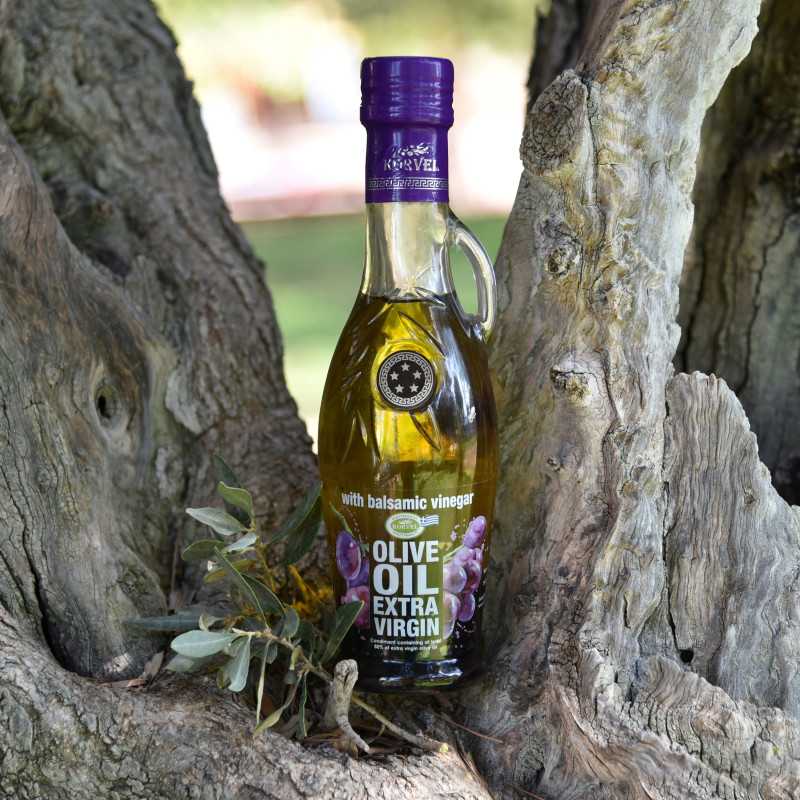 KORVEL EVOO with Balsamic Vinegar – Amphora Glass Bottle 8.45 fl oz