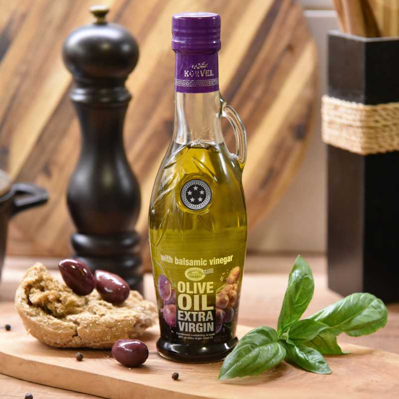 KORVEL EVOO with Balsamic Vinegar – Amphora Glass Bottle 8.45 fl oz
