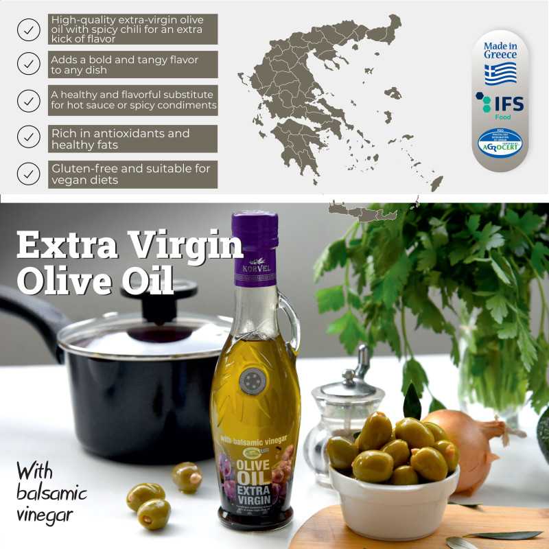 KORVEL EVOO met balsamicoazijn – Amphora glazen fles 250 ml