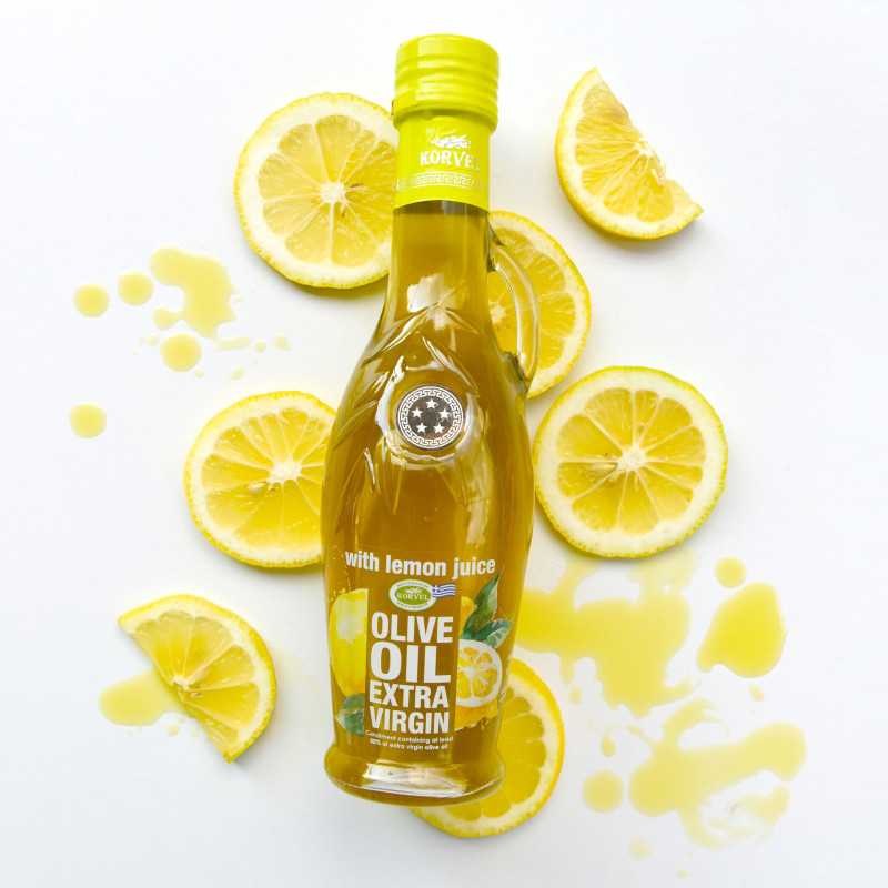KORVEL EVOO with Lemon Juice – Amphora Glass Bottle 8.45 fl oz
