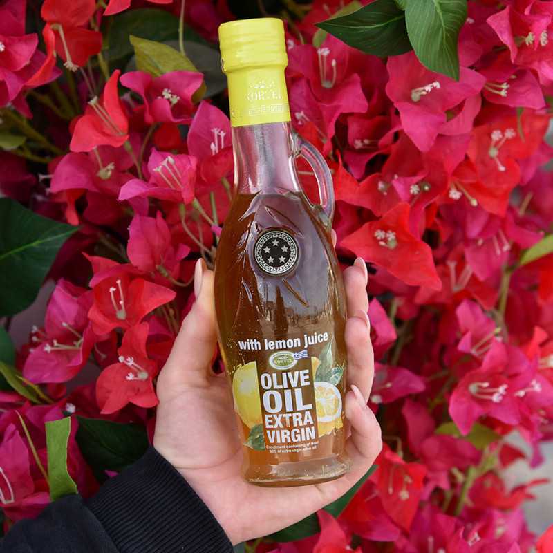 Aceite de Oliva Virgen Extra Korvel con Limón – Botella de Cristal Ánfora 250 ml