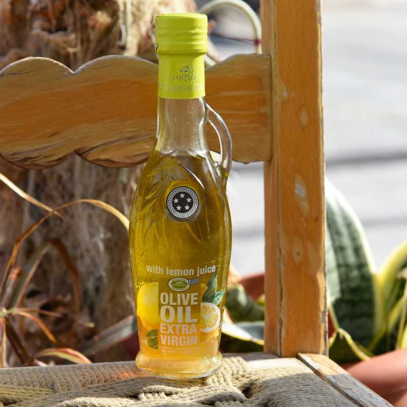 KORVEL EVOO with Lemon Juice – Amphora Glass Bottle 8.45 fl oz
