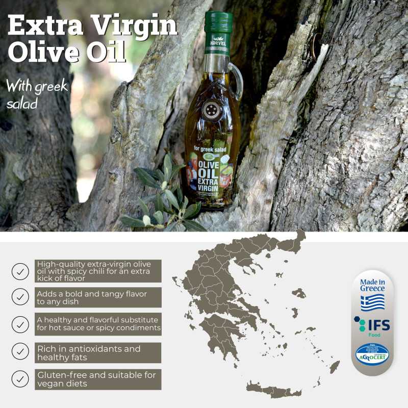 Aceite de oliva virgen extra Korvel con hierbas para ensalada griega – Ánfora 250 ml