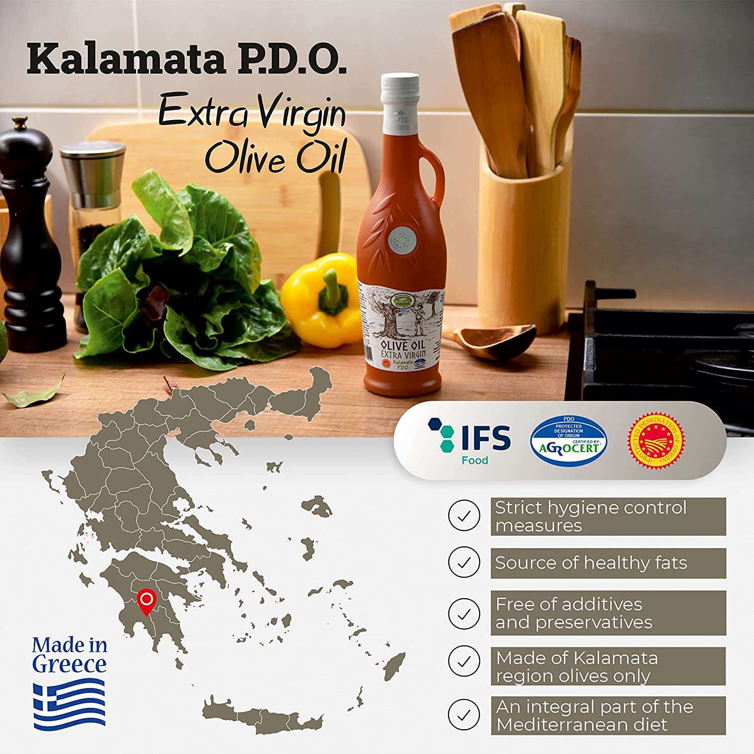 KORVEL Greek Premium EVOO PDO Kalamata 16.9 FL OZ