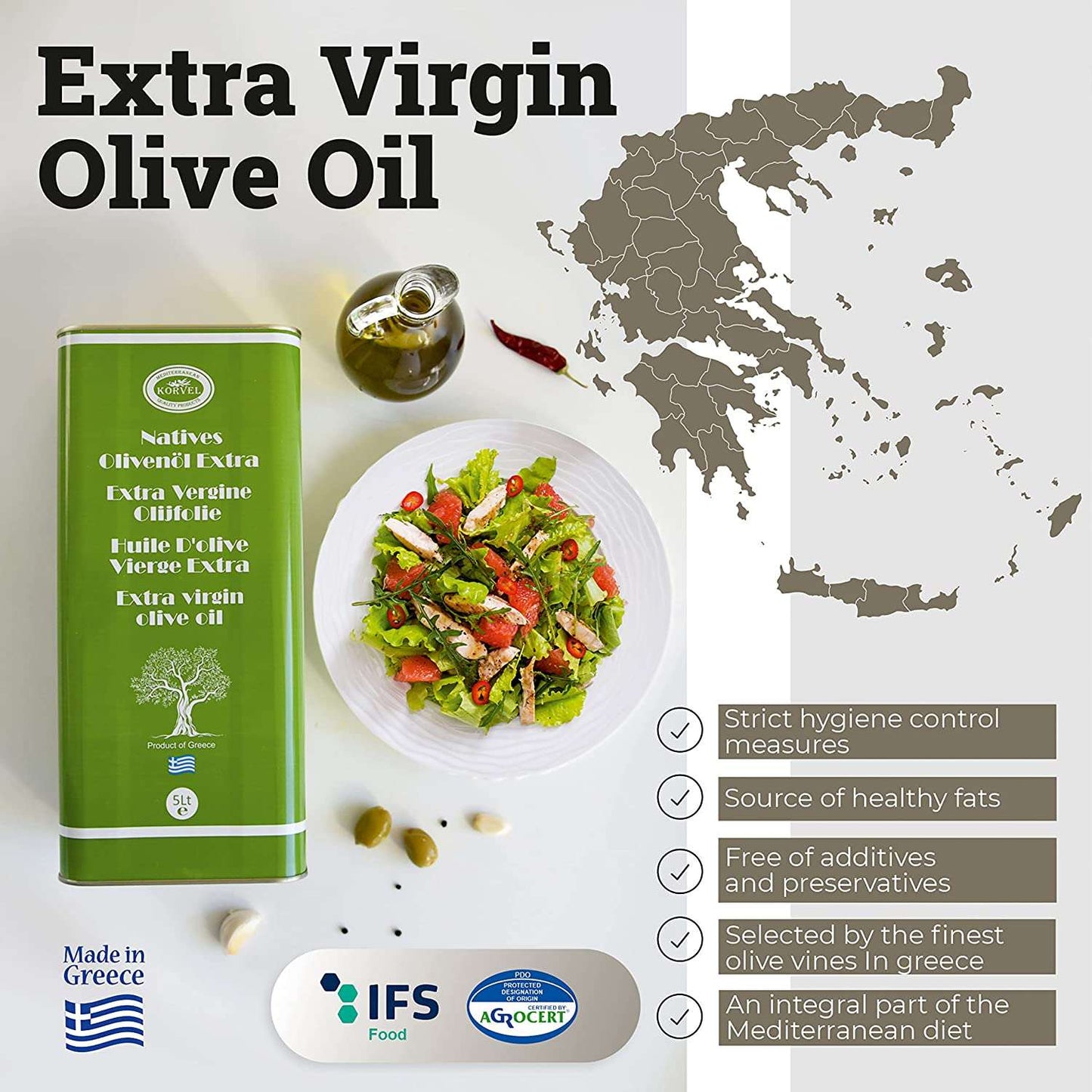 KORVEL Greek Extra Virgin Olive Oil 169 FL OZ
