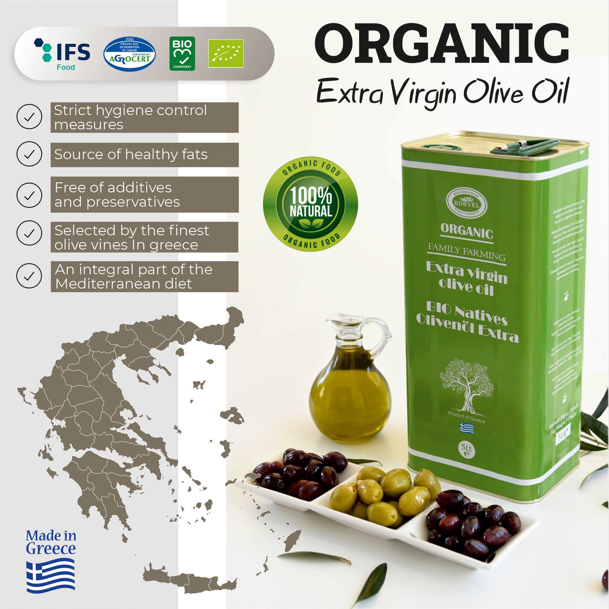 KORVEL Greek BIO Extra Virgin Olive Oil 169 FL OZ